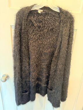 Cato Black Eyelash Knit Open Front Cardigan Sweater 22/24W